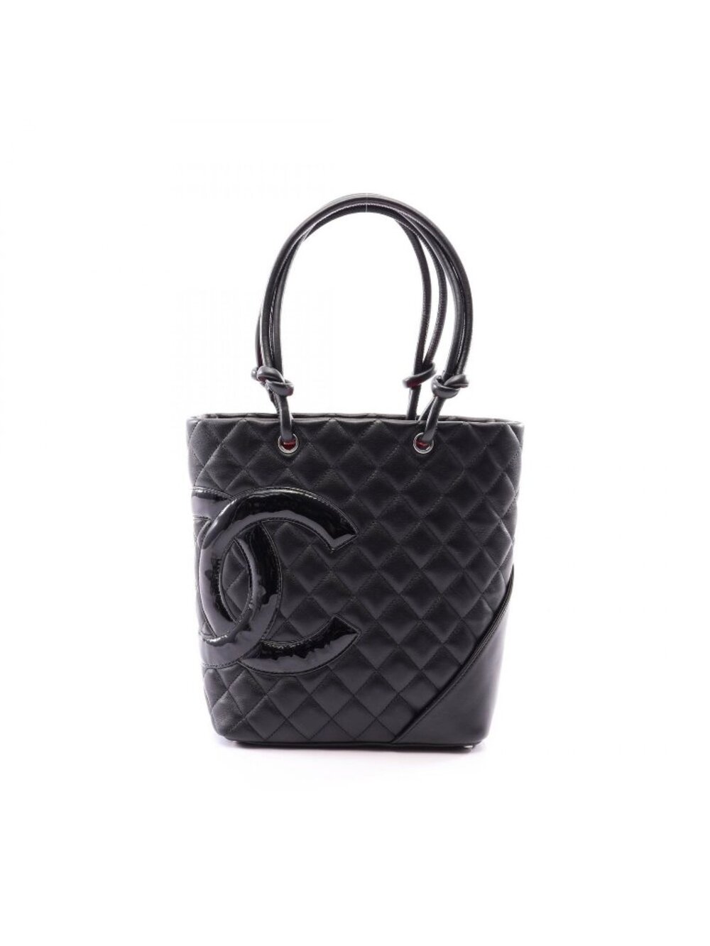 Chanel Tote Cambon Line Black Enamel Leather Patent